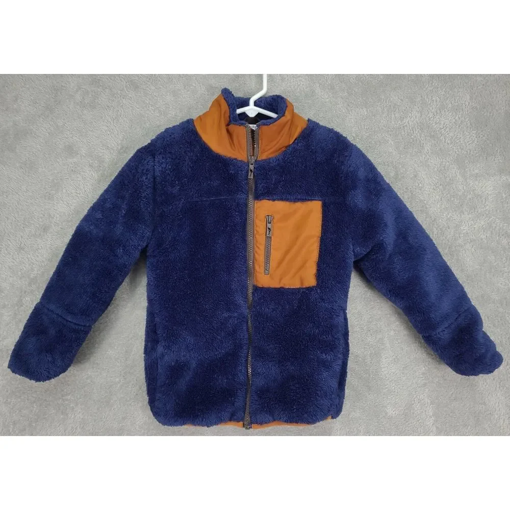 Tommy Bahama 2022 Kids Fleece‎ Faux Fur Jacket Boys Size 5-6 Blue